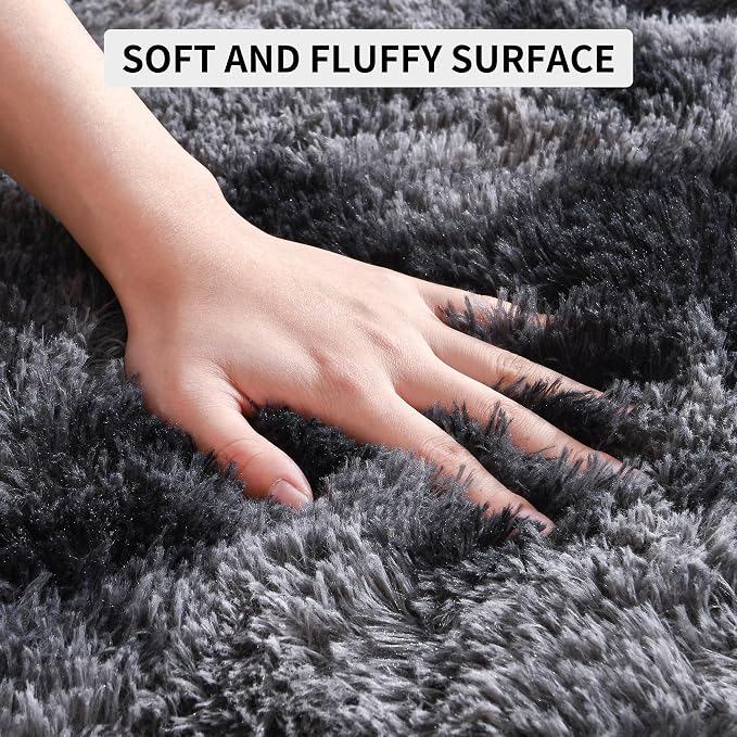 Tepook Soft Fluffy Rugs for Living Room, 5x8 Shaggy Area Rug for Bedroom, Modern Shag Rug Fuzzy Carpets for Kids, Plush Indoor Nursery Home Decor Rug with Non-Slip Bottom, Tie-dye Dark Grey