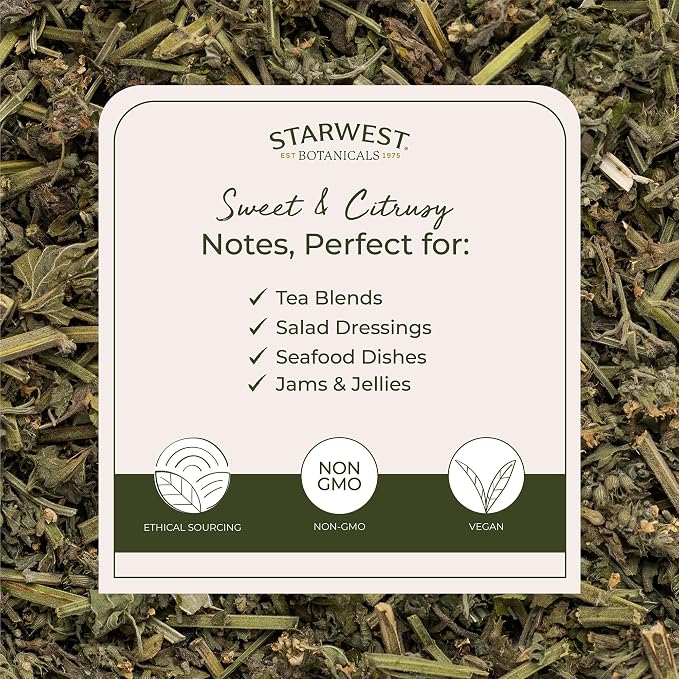 Starwest Botanicals Organic Lemon Balm Leaves - Dried Herb for Tea, Loose Leaf Natural Herb, Cut & Sifted Lemon Balm, Certified Kosher, Non-GMO - 4 oz Bag