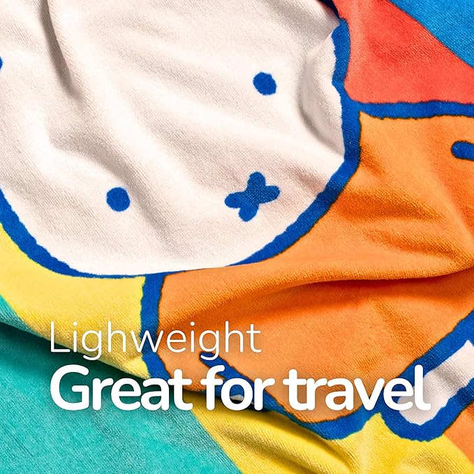 Miffy Kids Cotton Beach Towel, 58 x 28 Inch, Soft & Absorbent Pool, Bath & Beach Towel (Officially Licensed Product) by Franco