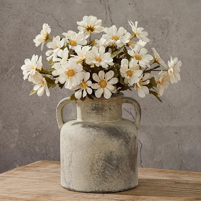 Emotionally Grounded Vase, Vaseking Ceramic Rustic Vase with 2 Handles, 6.1 inch Minimalist Decorative Farmhouse Vases for Home Decor, Living Room, Enterway, Table Decoration, Fired Terra Clay