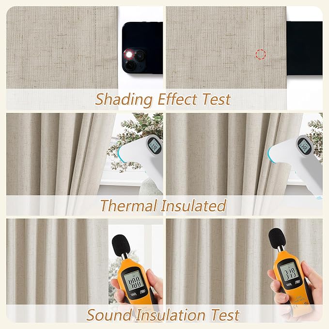 Guken 100% Blackout Linen Curtains for Bedroom 96 inches Long, Thermal Insulated Room Darkening Black Out Drapes for Living Room, Back Tab Rod Pocket 2 Panels Set,Taupe Burlywood,52x96
