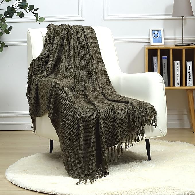 CREVENT Knitted Decorative Throw Blanket for Couch Sofa Chair Bed, Soft Breathable Lightweight for Spring Summer Fall (50''X60'' Green Dot)