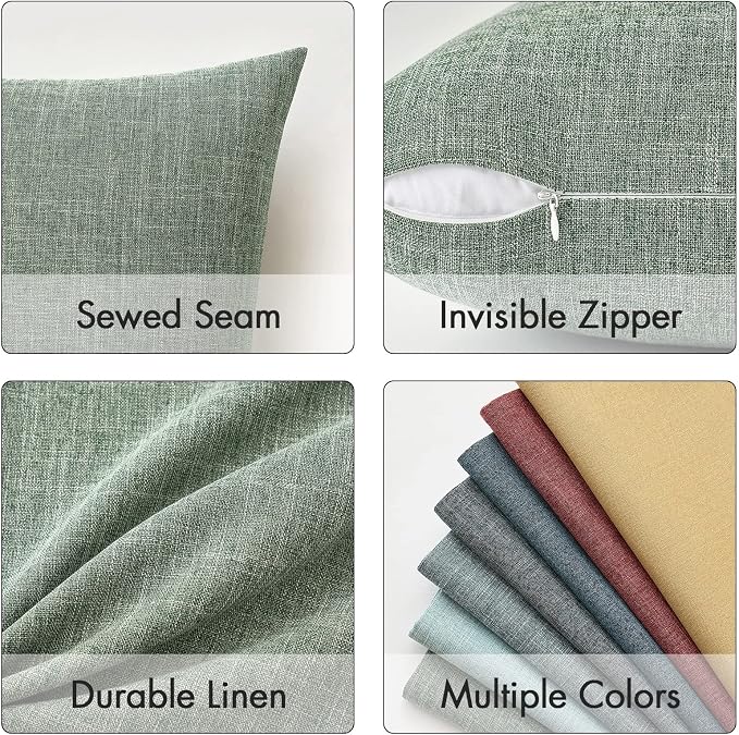 MIULEE Pack of 2 Decorative Linen Burlap Textured Pillow Covers Farmhouse Boho Accent Pillowcases Spring Home Decor for Couch Sofa Bedroom Living Room 20x20 Inch Sage Green