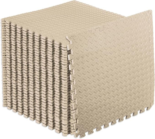 ProsourceFit Exercise Puzzle Mat 1/2-inch, EVA Interlocking Foam Floor Tiles for Home Gym, Workout Equipment, Kids Play Areas, Beige, 144 Sq Ft - 36 Tiles