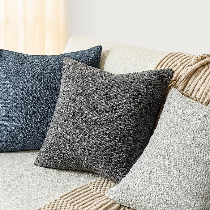 Foindtower Pack of 2, Decorative Textured Boucle Throw Pillow Covers Accent Solid Pillow Cases Cozy Soft Couch Cushion Case for Chair Sofa Bedroom Living Room Home Decor 22 x 22 Inch Dark Grey