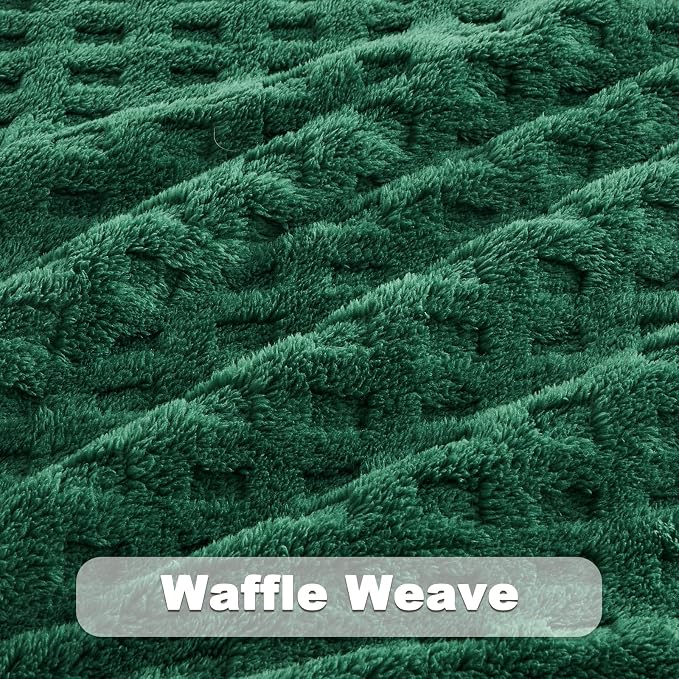 NEWCOSPLAY 3D Waffle Checkered Flannel Queen Blanket, Dark Green, 90"x90" | Super Soft Cute Lightweight Decorative Premium Silky Fleece Blanket for Couch Sofa Bed, Gift for Women Men, All Season Use