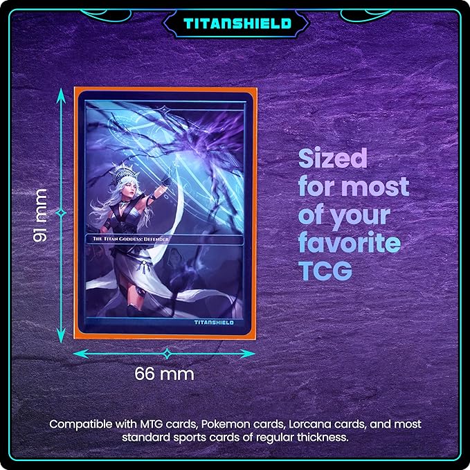TitanShield Premium Card Sleeves | Compatible with Pokemon, One Piece, Lorcana, Flesh & Blood, & Magic The Gathering MTG | (150 Sleeves - Standard) (1, Ember Orange, Standard | 66x91mm)