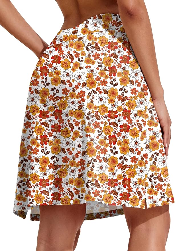 COOrun Women's 20" Knee Length Skirts High Waisted Golf Skorts with Pockets | Soft, Quick Dry, Split Hem, Built-in Shorts, A-line, Modest Skirts, for Golf Athletic Tennis Work Casual