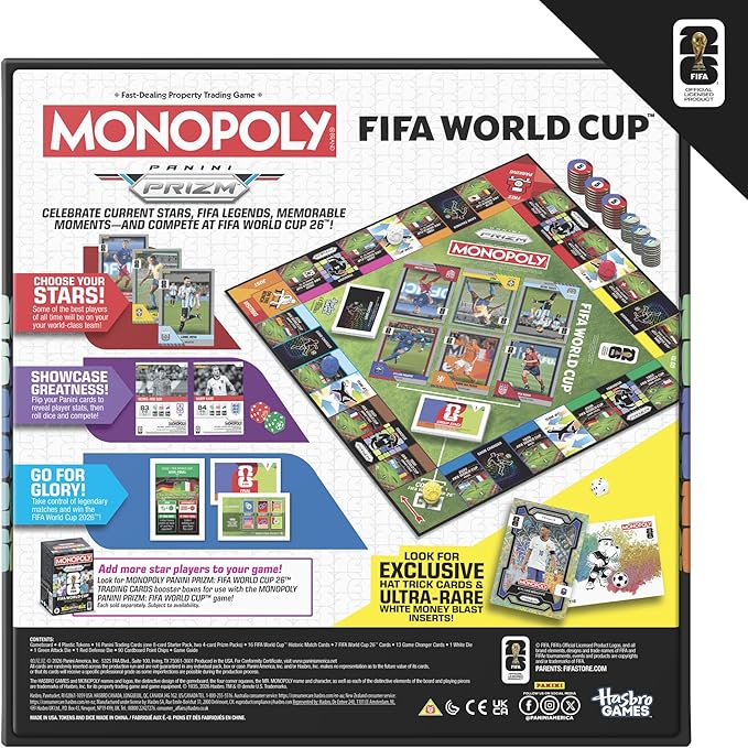 Monopoly Panini Prizm: FIFA World Cup Game I Soccer Board Game with Monopoly Panini Prizm FIFA World Cup 2026 Trading Cards I Ages 8+