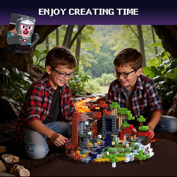 Magnetic Blocks 200 PCS Magnet Building Blocks Cubes Sensory Toys for 3-12 Years Old Gamer Player Kids, Stacking Magnets Birthday Christmas Graduation Gift Set, 0.8 Inch Block, Nether and Overworld