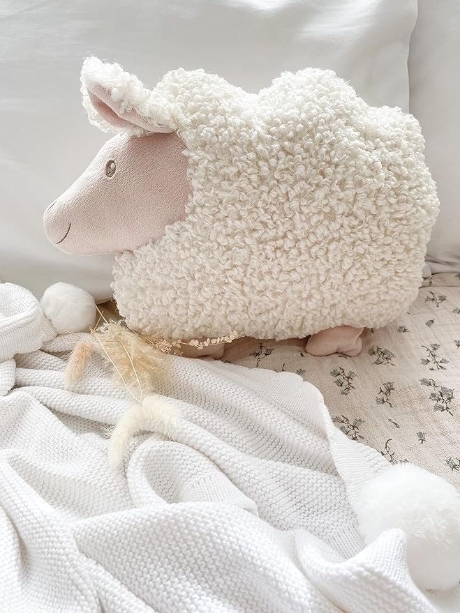 MON AMI Lamb Shaped Pillow – 13.5x12”, Sheep Stuffed Toy, Plush Stuffed Hugging Pillow, Decorative Cushion for Child’s Nursery, Cute Room Décor