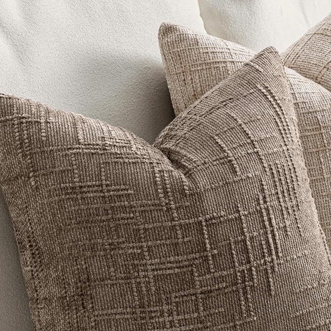 MIULEE Chenille Textured Euro Pillow Covers Taupe Grey 22x22 Set of 2 | Slubby Decorative Throw Pillows, Fall Boho Farmhouse Decor, Modern Neutral Cushion Covers for Couch Sofa Bed Living Room