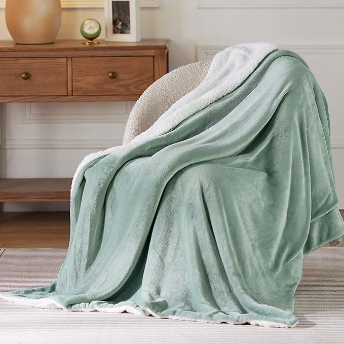 Bedsure GentleSoft Sherpa Fleece Throw Blanket for Couch, Non-Heated, Thick and Warm Throw for Women and Men, Soft Fuzzy Plush Blanket for Spring, Sage Green, 50x60 Inches
