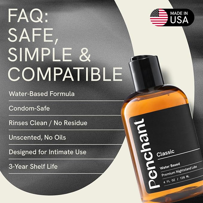 Penchant Classic Water-Based Personal Lubricant for Women and Men – Smooth Clean-Rinsing Personal Lube for Everyday Use - Unscented, Condom Compatible Lube for Sex - Made in USA (8 fl oz)