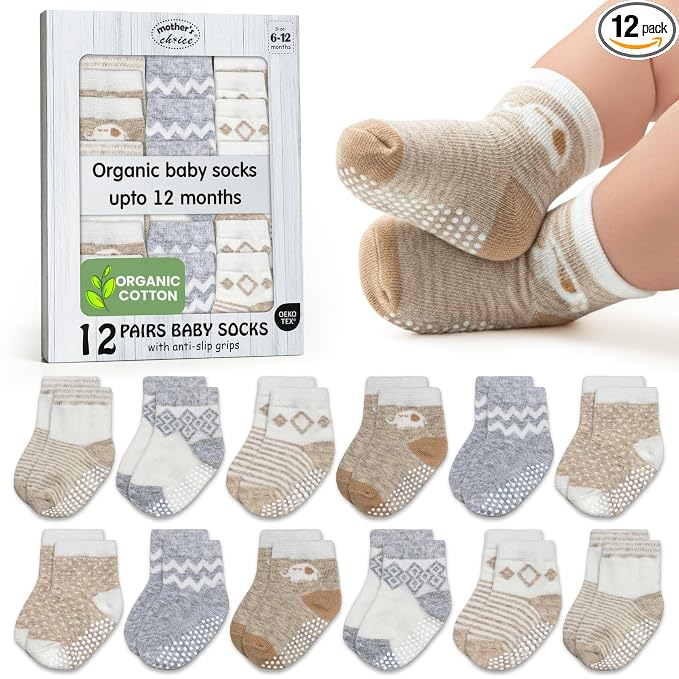 Mother's Choice Organic Cotton Baby Socks 6-12 Months Boys - 12 pairs Soft and Cozy Newborn Socks, Gentle Baby Gap Socks, Perfect Shower Gift, Infant Footwear for Everyday Comfort and Little Ones