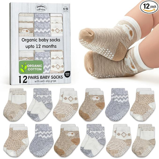 Mother's Choice Organic Cotton Baby Socks 6-12 Months Boys - 12 pairs Soft and Cozy Newborn Socks, Gentle Baby Gap Socks, Perfect Shower Gift, Infant Footwear for Everyday Comfort and Little Ones