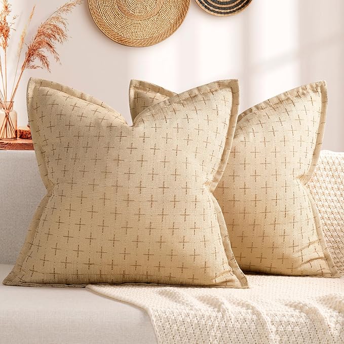 Pillow Covers 22x22 Set of 2 Soft Polyester Textured Pillow Covers with Stylish Flange Edge Cozy Farmhouse Throw Pillows for Couch Bed Sofa Living Room