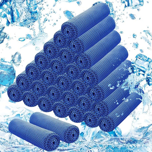 30Pack Cooling Towels Bulk Ice Microfiber Wraps for Neck and Face | Large Size 40"x12" Breathable Soft Chilly Sweat Rag Neck Towels for Workout Gym Yoga Golf Running Sport Dark Blue