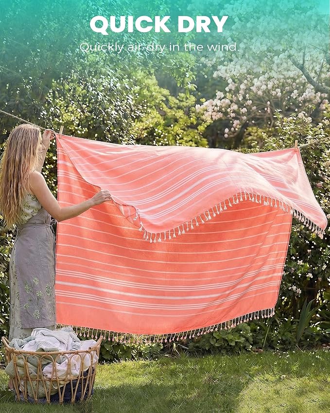 Antfuny Turkish Beach Towel Jumbo Extra Large XL XXL Big Oversized Giant Huge Thin Outdoor Picnic Accessories Airplane Travel Essentials Camping Gears Must Haves Yard Yoga Mat Coral