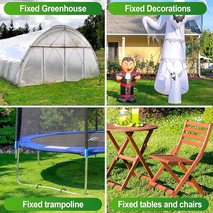 Trampoline Stakes Anchors High Wind 12''Ground Anchor Tent Stakes Heavy Duty, U Rebar Stakes Trampoline Accessories