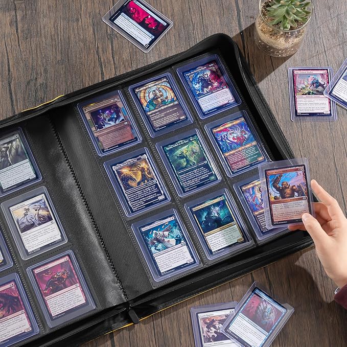 ProCase Top Loader Binder, 9 Pocket Holds 324 Toploaders, Waterproof PU Leather with Non-PVC Pockets for Trading Cards or Sports Cards, Compatible with TCG, MTG in 3"x4" Toploader -Yellow