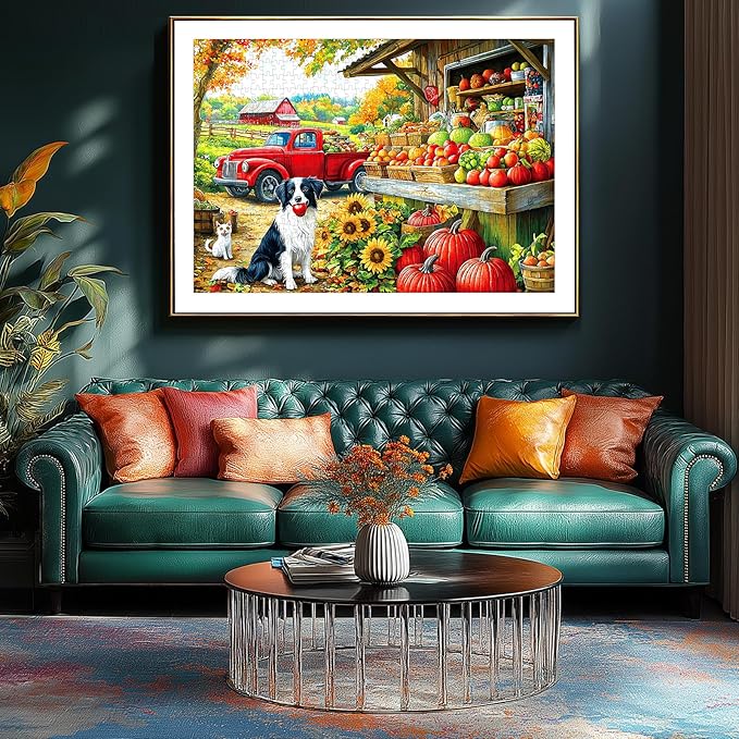 Blueforest Puzzles for Adults 1000 Pieces, Autumn Farm Market Jigsaw Puzzle, Impossible Hard Difficult Challenging Family Puzzles for Adults, 27.5x19.7 Inches Large Pretty Art Puzzle