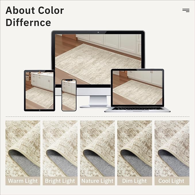 Soalmost 9x12 Area Rugs for Living Room Washable Rug Non-Slip Beige | Large Vintage Stain Resistant Carpet for Dining Bedroom, Low Pile Lightweight Foldable Floor Mat Nursery Home Office Decor