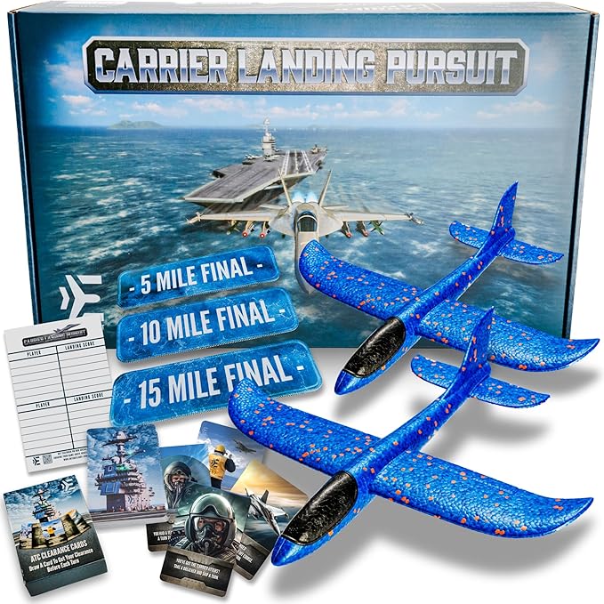 Carrier Landing Pursuit - Indoor Outdoor Toys Toss Game with Foam Gliders, Aircraft Carrier Landing Challenge, Draw For ATC Clearance - Throw Airplane Glider - Hit Your Mark To Win The Game