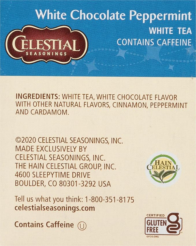 Celestial Seasonings White Chocolate Peppermint White Tea Bags, Great For Stocking Stuffer, 20 tea bags (Pack of 2)
