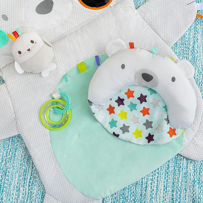 Bright Starts Tummy Time Prop & Play Baby Activity Mat with Support Pillow & Taggies - Polar Bear 35 x 29.5 in., Newborn and up