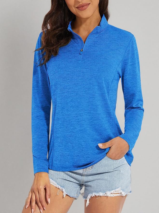 MAGCOMSEN Women's UPF 50+ Sun Shirts Long Sleeve 1/4 Zip Pullover Quick Dry Workout Hiking Tops Running Athletic Shirts