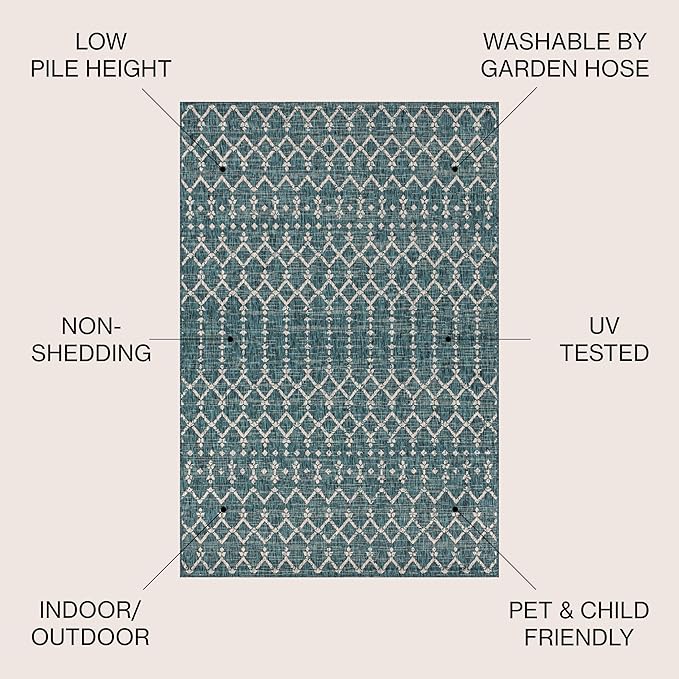 JONATHAN Y Moroccan Geometric Indoor Outdoor Square Area Rug 3X3 Teal/Gray, Ourika Textured Weave for Backyard, Patio, Porch, Easy-Cleaning, High Traffic, Pet-Friendly, Non-Shedding (SMB108C-3SQ)