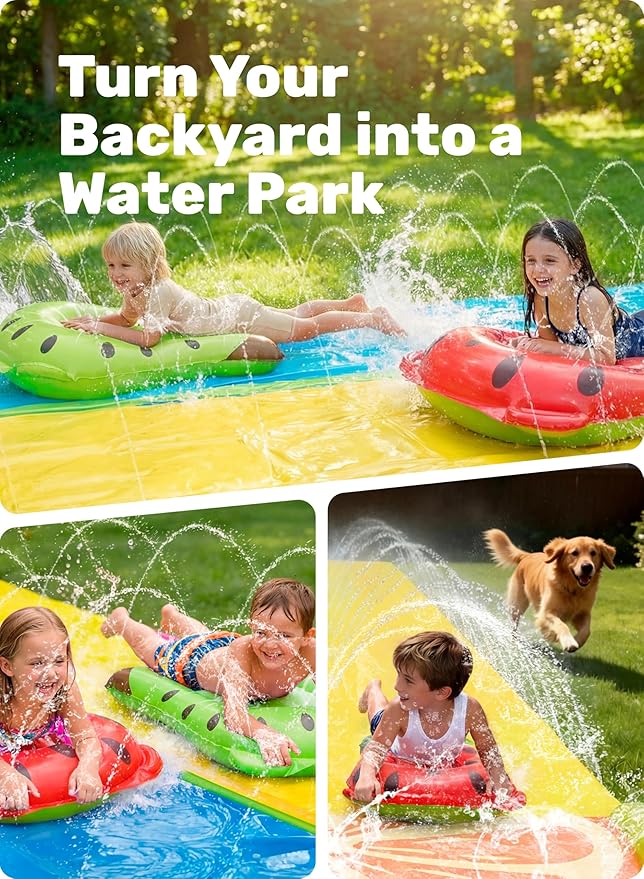 Sloosh Water Slides with 2 Inflatable Boards,22.5ft Double Lane Splash Slip Lawn Water Slide with Advanced Sprinklers Summer Toy for Kids Adults Fun Backyard Summer Outdoor, Orange