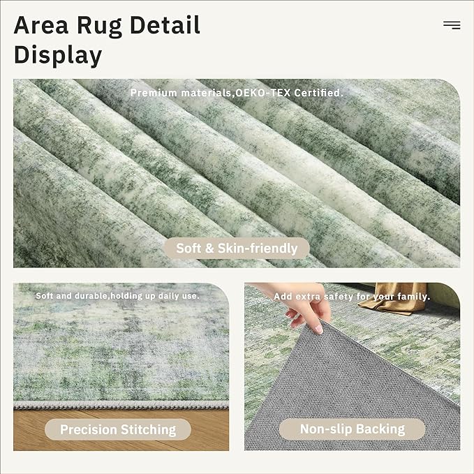 Soalmost Abstratc Runner Rug 2x6 Kitchen Hallway Runners Green/Ivory | Low-Pile Washable Rugs for Entry Bathroom Laundry Room, Vintage Foldable Floor Carpet Mat Entryway for Corridor Bedroom