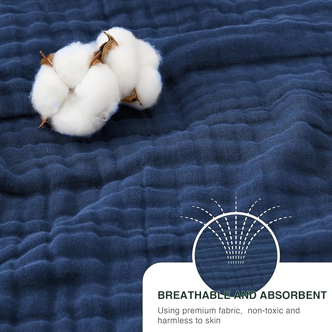 Love's cabin 100% Cotton Muslin Blanket, 6 Layer Lightweight Breathable Gauze King Size Blanket 108 x 90 Inches, Soft Summer Blanket for Bed, Dark Blue
