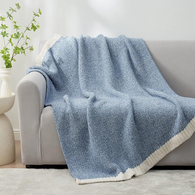 Snuggle Sac Blue Throw Blankets for Couch, Reversible Super Soft Warm Blankets Cozy Knit Blanket Fuzzy Plush Throws for Sofa, Bed, Gift, Heather Blue, 50 x 60 inches (Pack of 2)