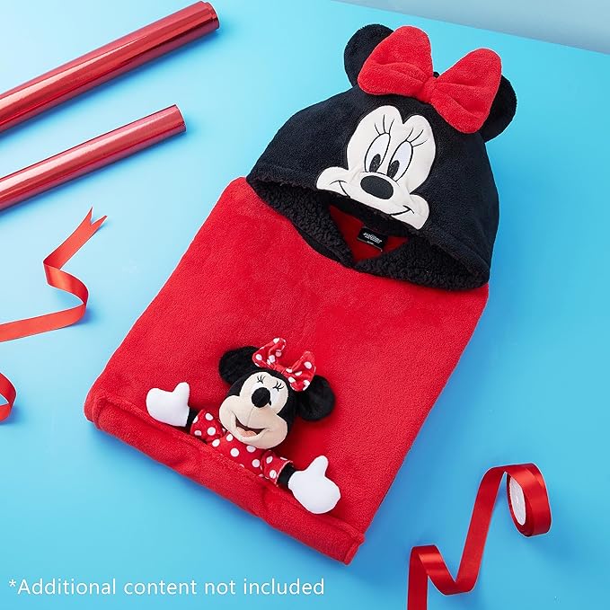 Disney Blanket Hoodie with Plushie and 3D Ears Wearable Comfy Oversized Sweatshirt Sherpa Fleece Blanket Gifts for Kids