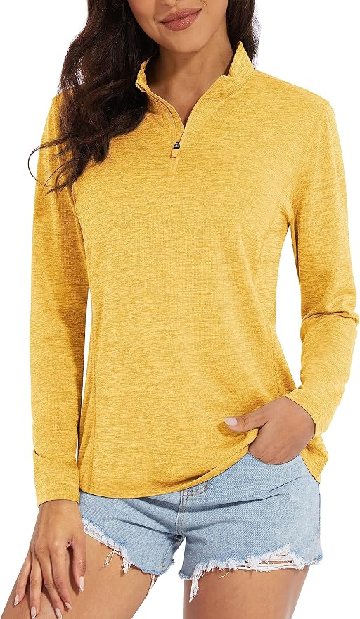 MAGCOMSEN Women's UPF 50+ Sun Shirts Long Sleeve 1/4 Zip Pullover Quick Dry Workout Hiking Tops Running Athletic Shirts