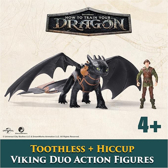 Dreamworks Dragons, How to Train Your Dragon, Toothless & Hiccup, Viking Duo Action Figures, Kids Toys for Boys Ages 4 and up
