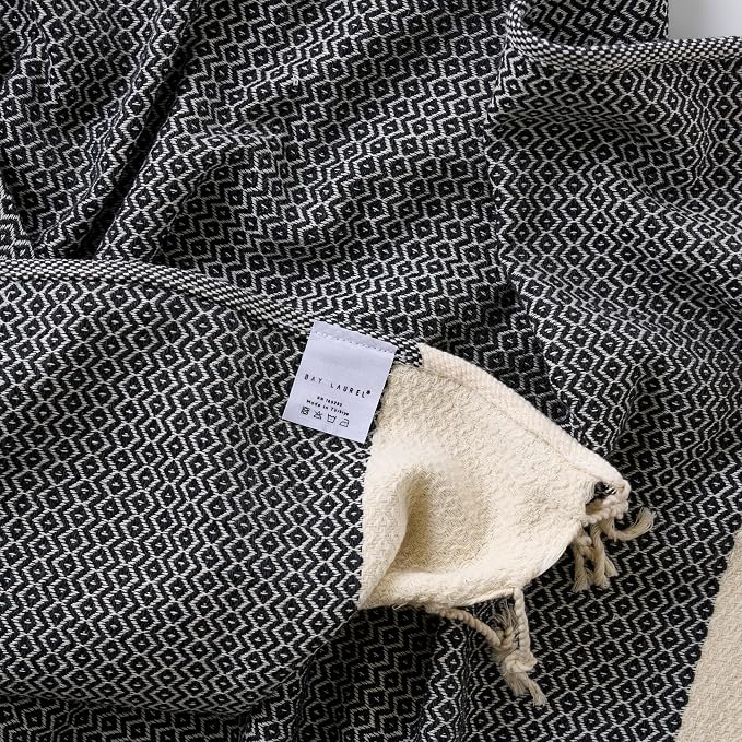 BAY LAUREL Turkish Hand Towel – Pack of 2 | Soft & Absorbent Decorative Towels for Bathroom, Hand, Face, Hair, Gym, Yoga, SPA, Kitchen & Tea | Boho Decor (Dark Gray, Diamond 16x40 Inches (Set of 2)