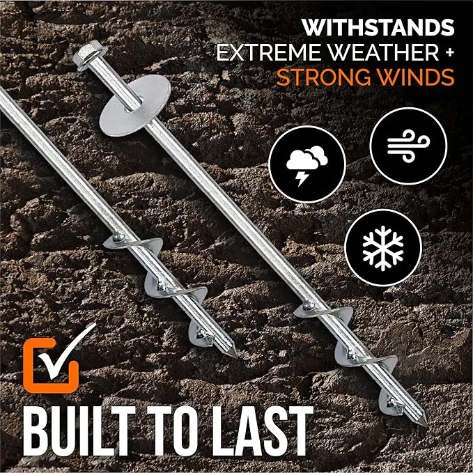 Trampoline Anchors High Wind Heavy Duty 12" Set of 4/6/8 with Straps, Drill Bit - Trampoline Anchor Kit - Trampoline Stakes Anchors High Wind - Ground Anchors - Trampoline Wind Stakes - Ground Stakes