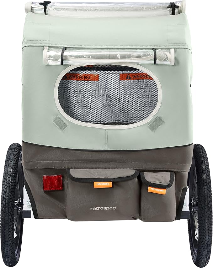 Retrospec Rover Plus Foldable Bike Trailer for Kids, Single/Double Passenger Child Bike Trailer with 5-Point Safety Harness, Reflective, Weather-Resistant Fabric and Safety Flag - Supports 40-80 lbs