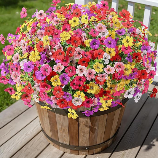 Alupssuc 24 Bundles Artificial Daisy Flowers UV Resistant for Outdoor Decor | Silk & Plastic, Spring Faux Plants Greenery, Bendable Stems, for Porch Patio Hanging Window Planter Yard Outside, 6 Colors
