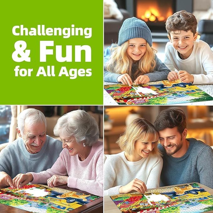 Farmers Market Jigsaw Puzzle 500 Pieces for Adults Colorful Fruits Vegetables Puzzles with Letters on Back Vibrant Cozy Countryside Scene Fun Family Puzzle for Seniors