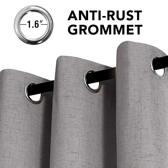 H.VERSAILTEX Linen Curtains 100% Blackout Curtains for Bedroom 108 inch Long Full Light Blocking Nature Linen Blended Window Curtains for Living Room Nickel Grommet (2 Panels, Heathered Dove)