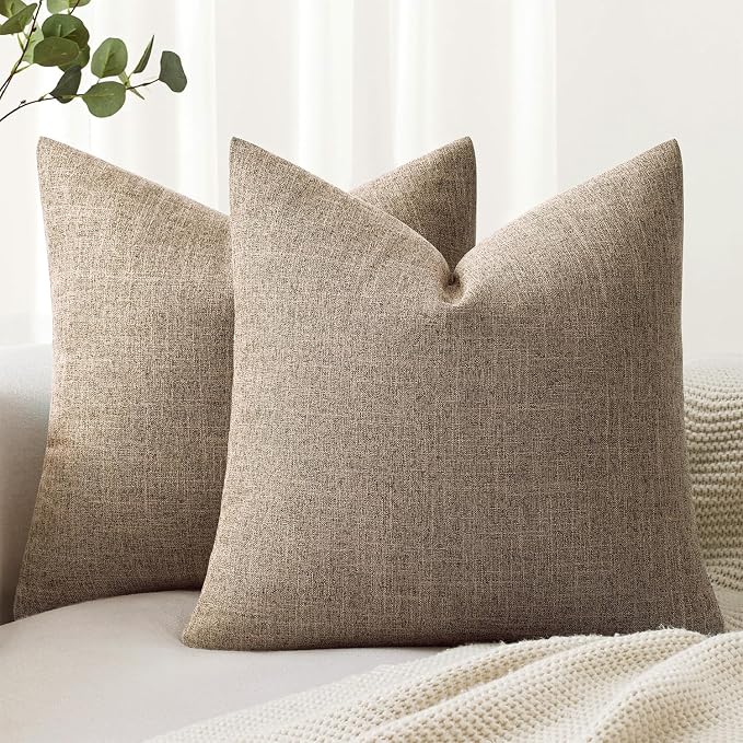 MIULEE Pack of 2 Decorative Linen Burlap Pillow Covers Farmhouse Boho Accent Pillowcases for Sofa Car Couch Bedroom Living Room Decor 16x16 Inch Brown