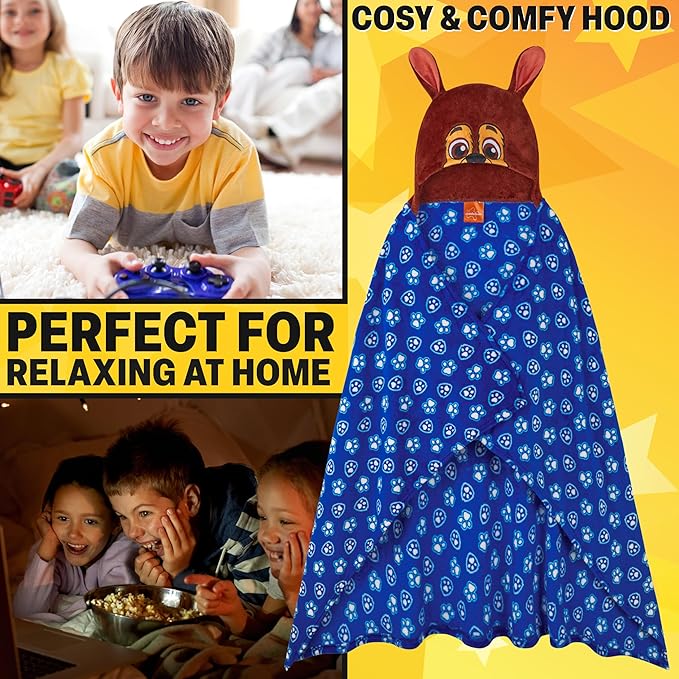 Get Trend Blanket with Hood for Kids 51x35in, Fleece Throw Cozy Wearable Blanket with Hood and Ears Gifts for Kids