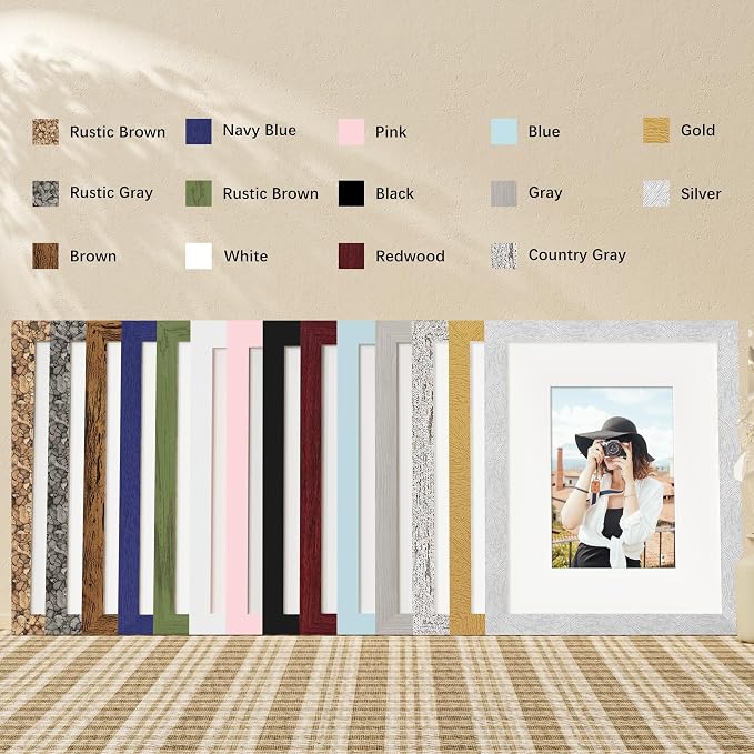 Picrit 11x14 Picture Frame Set of 12, Display 8x10 with Mat or 11x14 without Mat, Photo Frames for Wall Mounting or Table Top Display, Gold