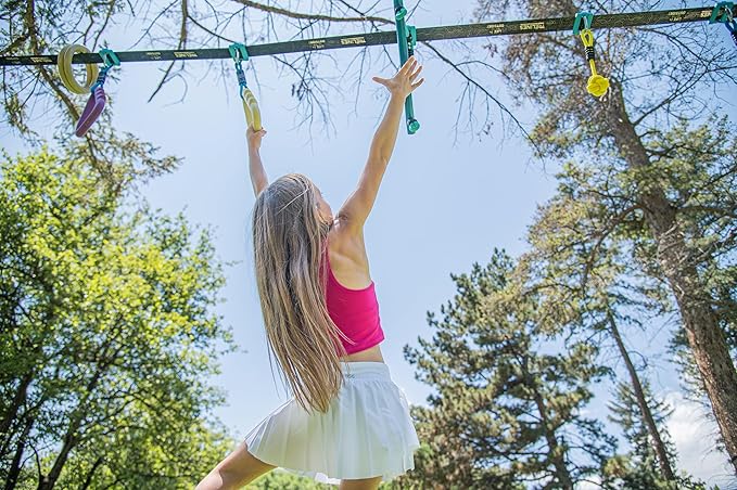 36ft. Ninja Adventure Kit, Slackline Obstacle Course and Outdoor Playground Set - 8 Ninja Warrior Accessories - Monkey Bars for Backyard, Kids Outdoor Play Jungle Gym - Ages 5+ Holds 250lbs