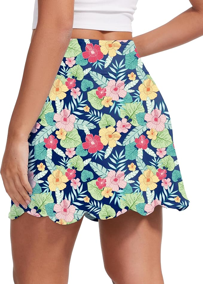 Skorts for Woman with Pockets 16" Golf Athletic Skirts Scalloped Hem Tennis Skirt Dressy Casual